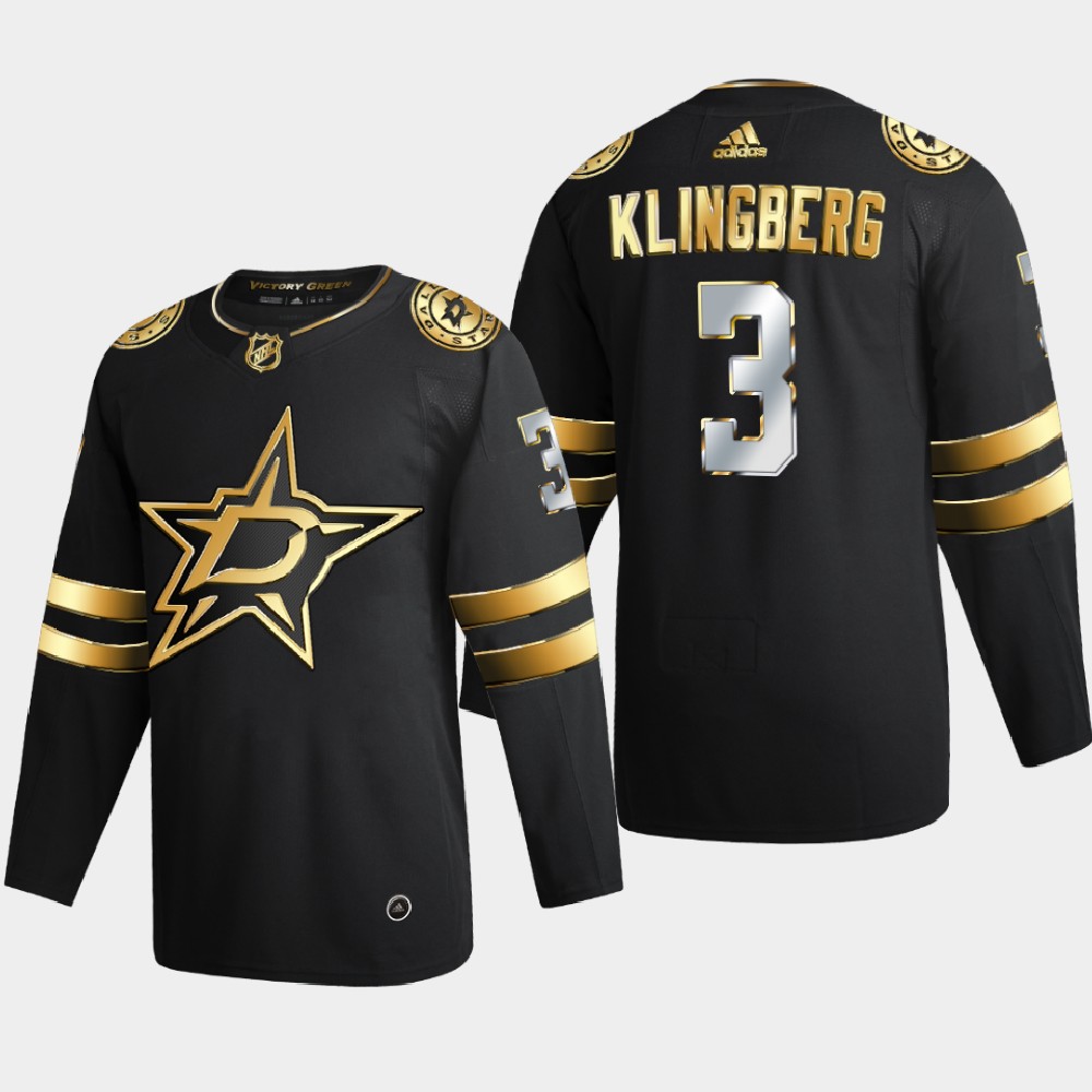 Dallas Stars 3 John Klingberg Men Adidas Black Golden Edition Limited Stitched NHL Jersey
